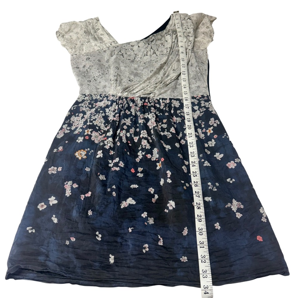 MM Couture Miss Me 100% Silk Floral Mini Dress Draped Surplice Coquette S - Picture 12 of 12
